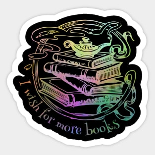 "I wish for more books" - watercolor green genie lamp on a stack of books Sticker